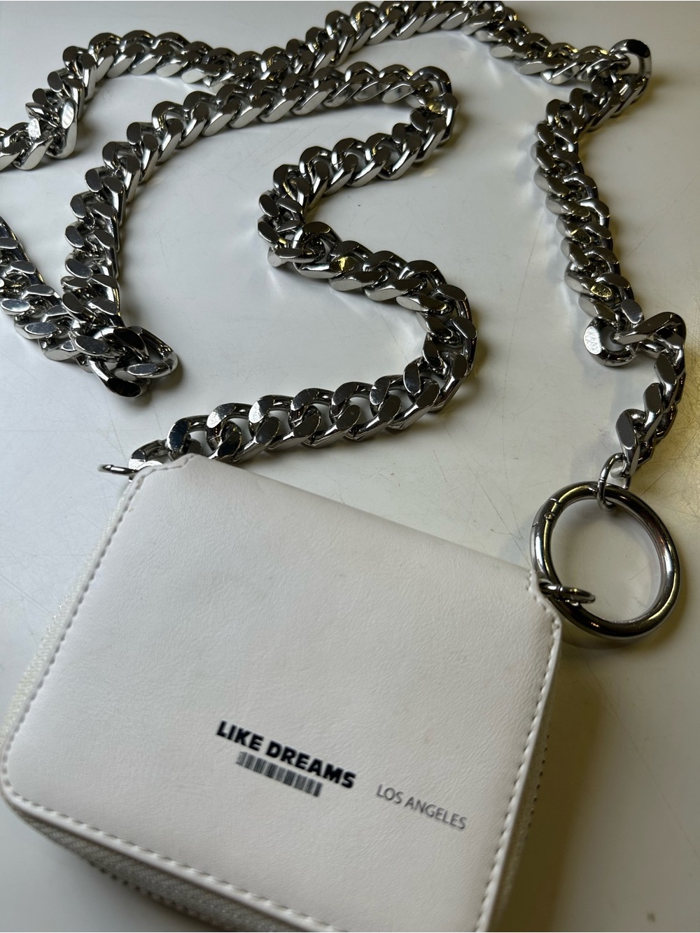 Like Dreams Los Angeles Chunky Silver Chain White Mini Crossbody Bag Wallet